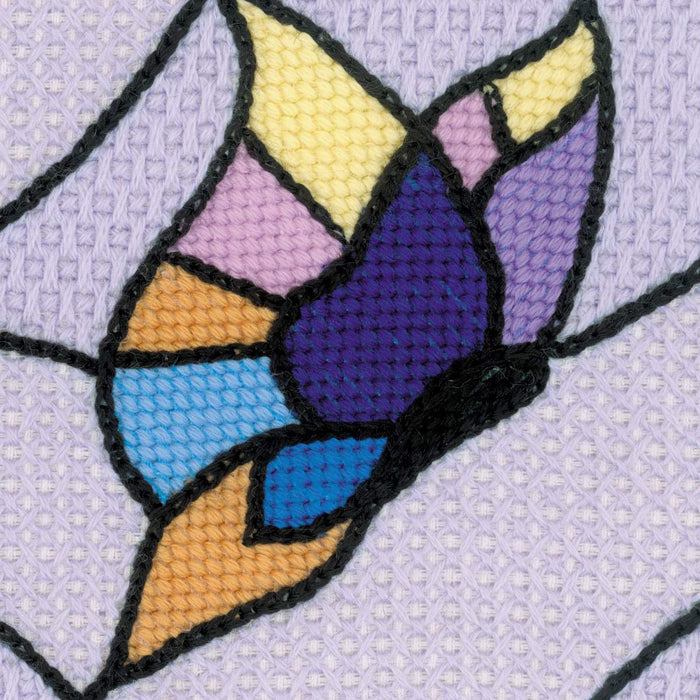 רקמה על בד גבינה - Cushion/Panel Stained Glass Window. Butterflies