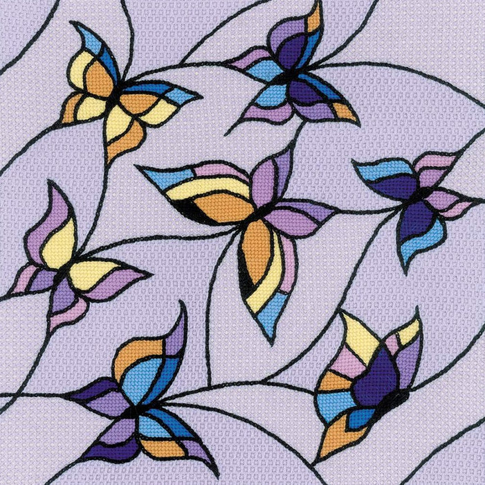 רקמה על בד גבינה - Cushion/Panel Stained Glass Window. Butterflies