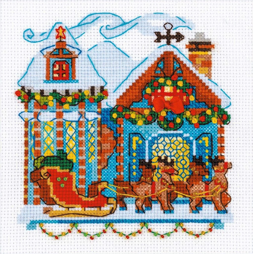 רקמה על בד גבינה - Cabin with Sleigh