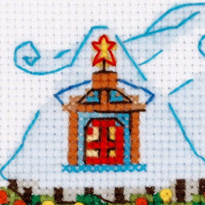 רקמה על בד גבינה - Cabin with Sleigh