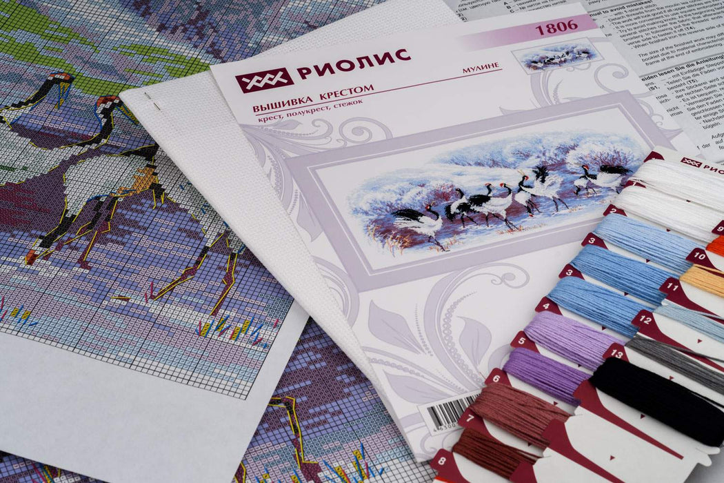 רקמה על בד גבינה - Japanese Cranes