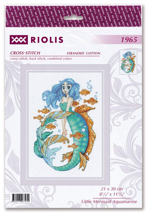 רקמה על בד גבינה - Little Mermaid Aquamarine