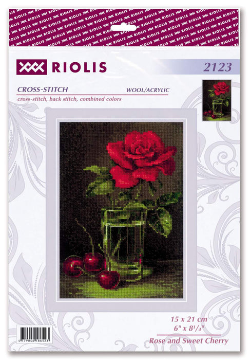 רקמה על בד גבינה - Rose and Sweet Cherry