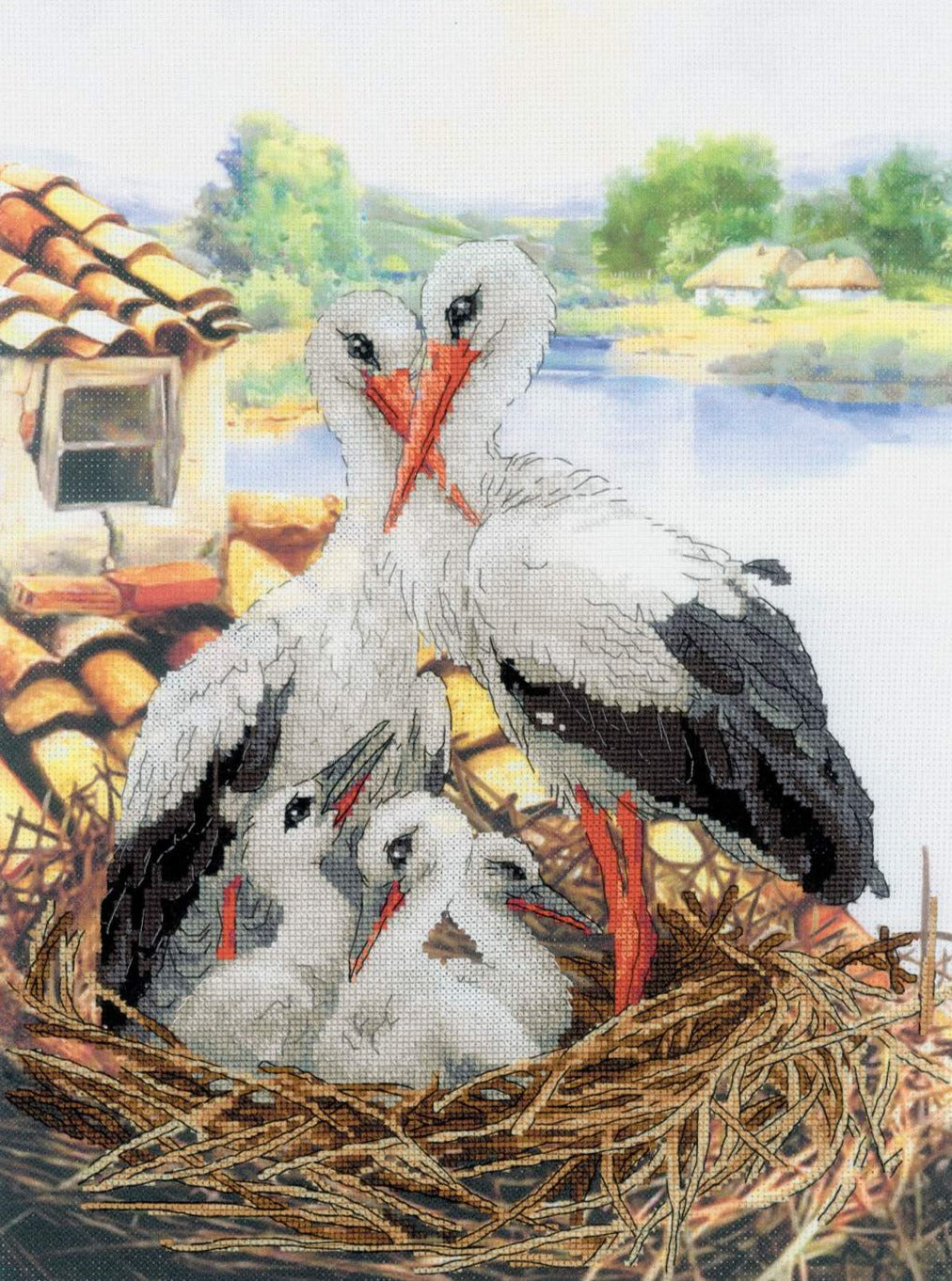 רקמה על בד גבינה - Stork Family