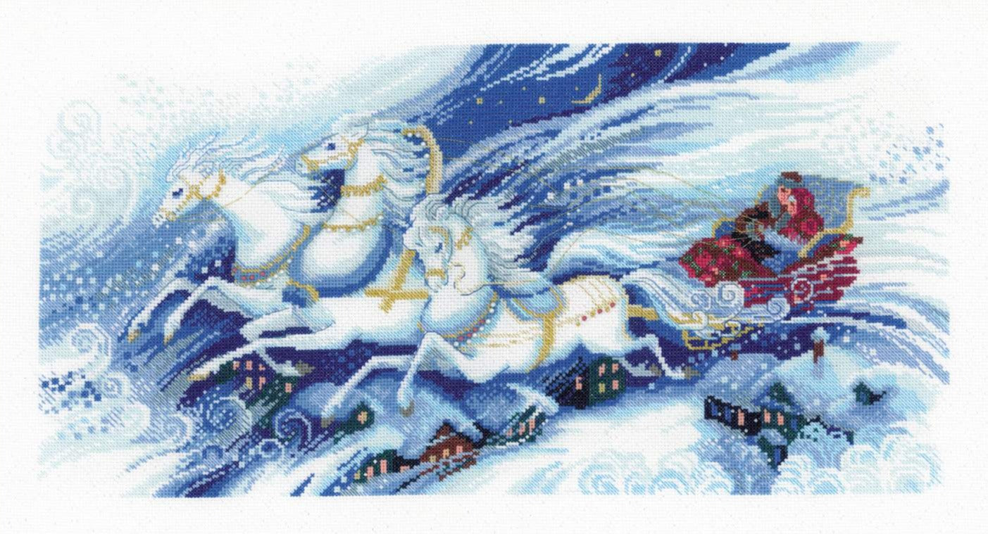 רקמה על בד גבינה - Magical Sleigh Ride (ערכת פרימיום)