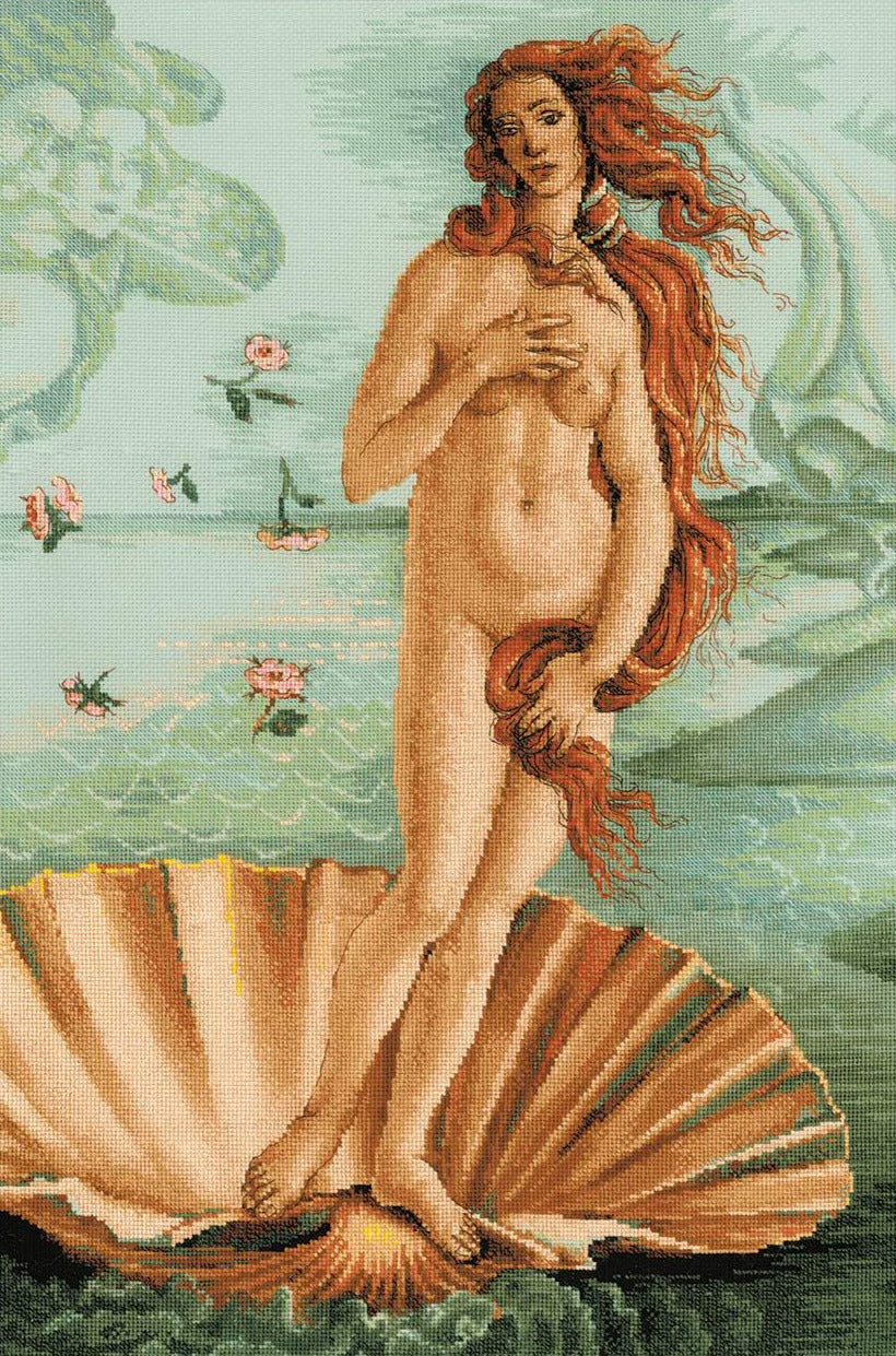 רקמה על בד גבינה - The Birth of Venus after S.Bottichelli's Painting (ערכת פרימיום)