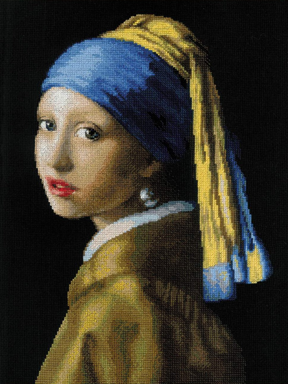 רקמה על בד גבינה - Girl with a Pearl Earring after J. Vermeer's Painting (ערכת פרימיום)