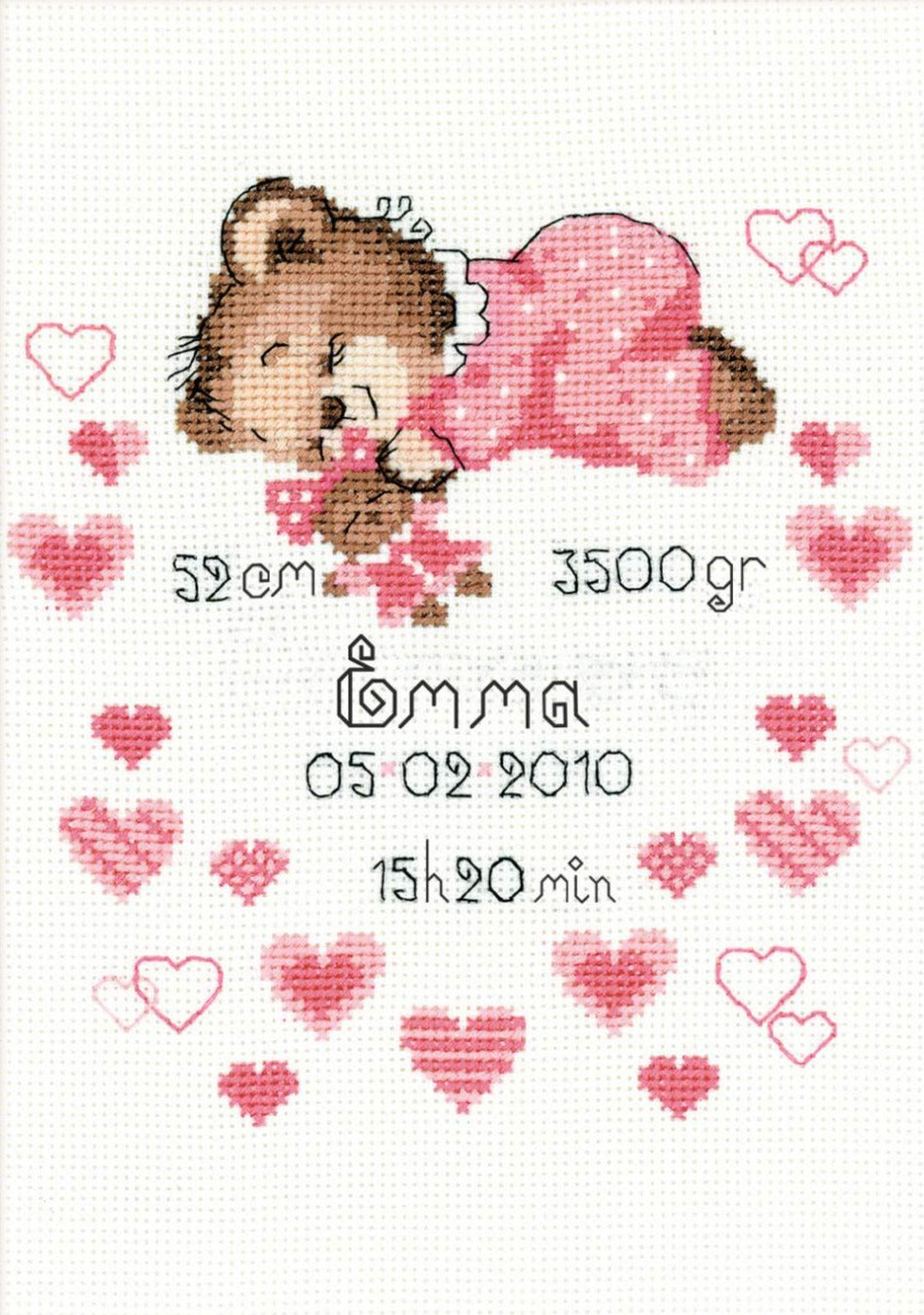 רקמה על בד גבינה - Girls Birth Announcement