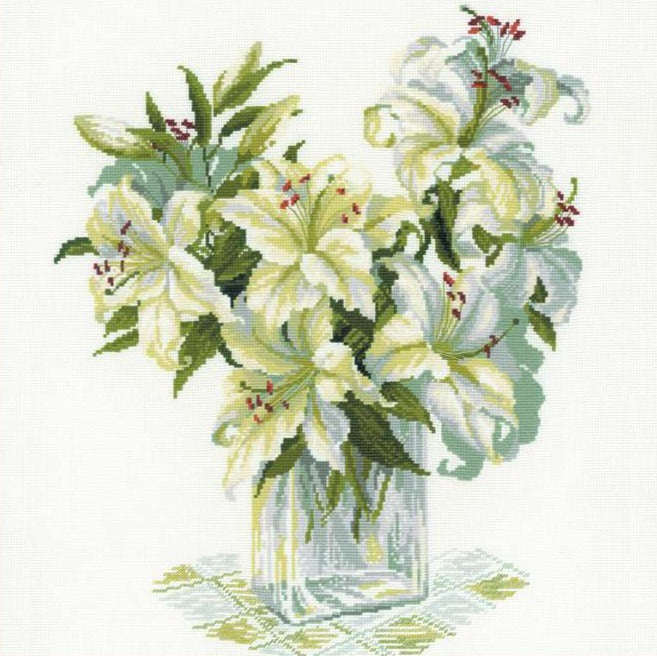רקמה על בד גבינה - White Lilies