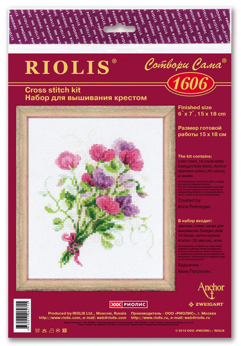 רקמה על בד גבינה - Bouquet with Sweet Peas