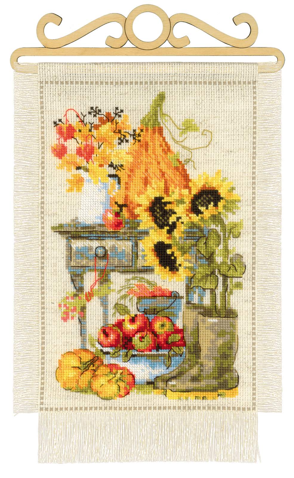 רקמה על בד גבינה - Cottage Garden. Autumn