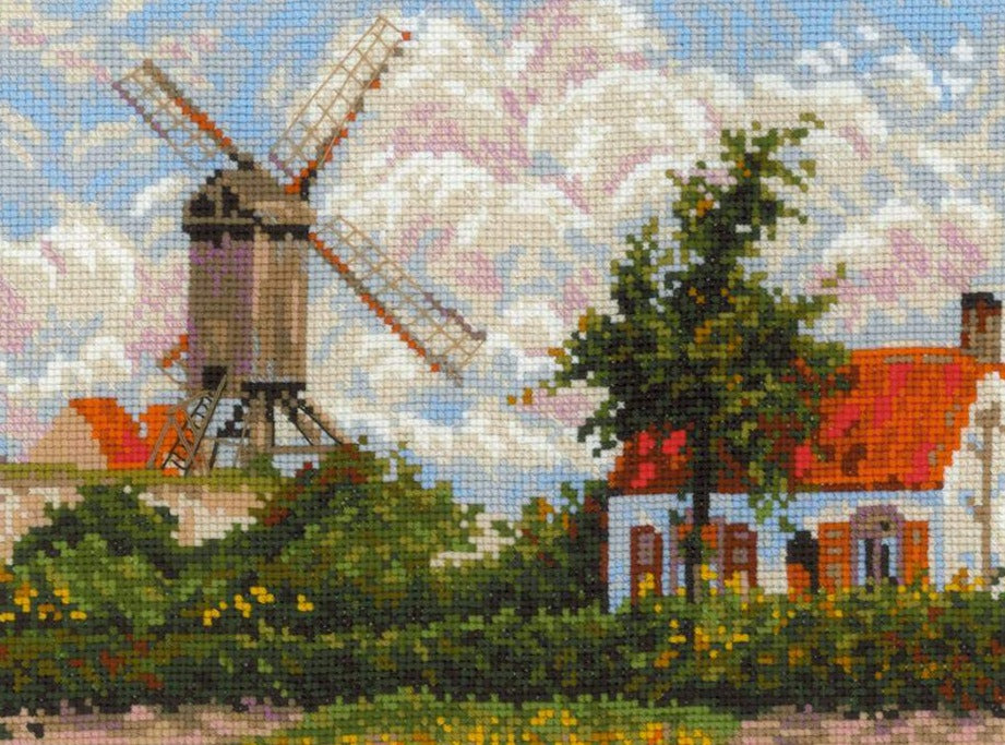 רקמה על בד גבינה - Windmill at Knokke after C. Pissarro's Painting