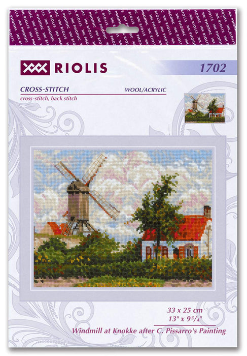 רקמה על בד גבינה - Windmill at Knokke after C. Pissarro's Painting