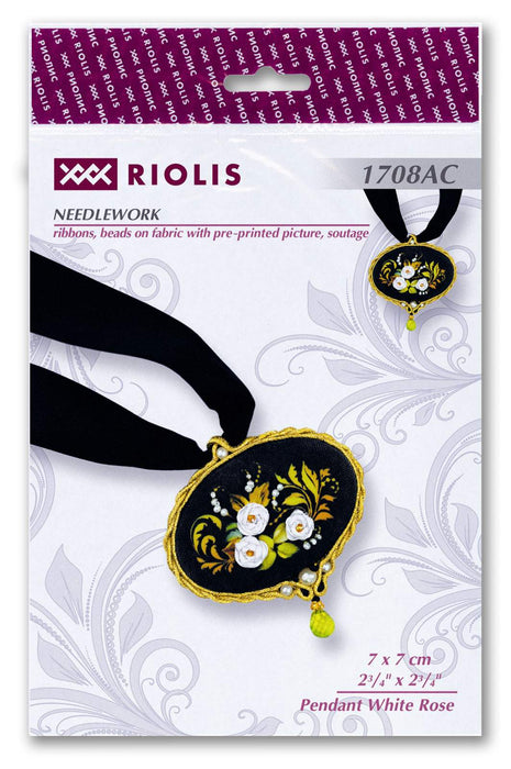 רקמה על בד גבינה - Pendant White Rose