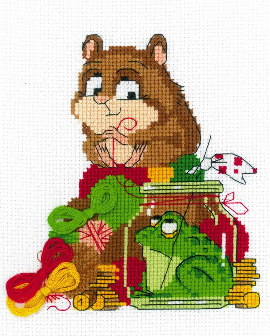 רקמה על בד גבינה - Hamster and Toad