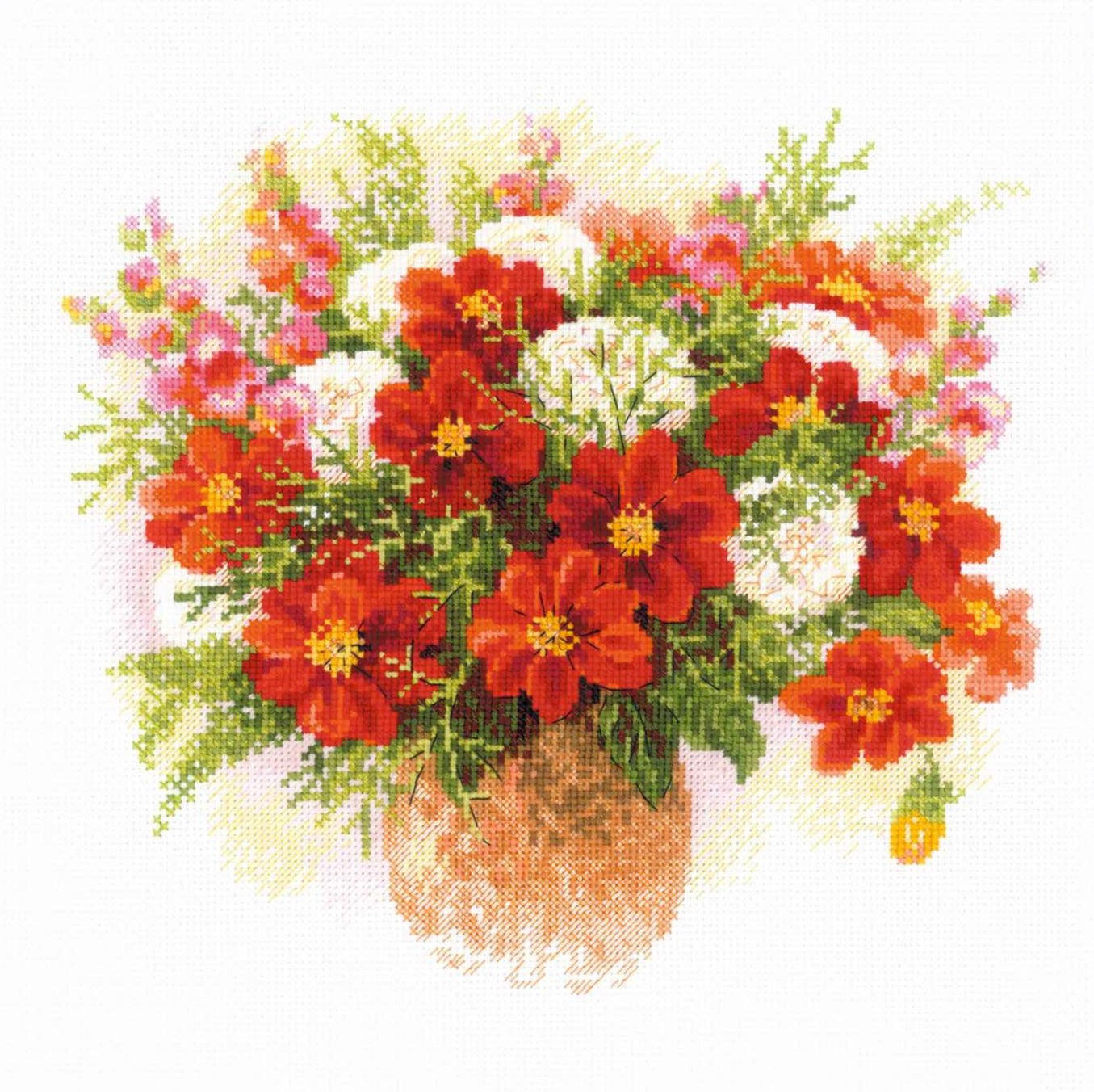 רקמה על בד גבינה - Watercolor Dahlias