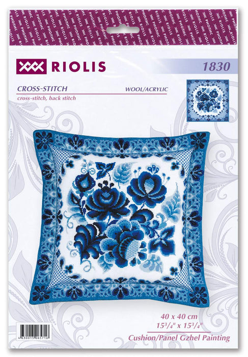 רקמה על בד גבינה - Cushion/Panel Gzhel Painting