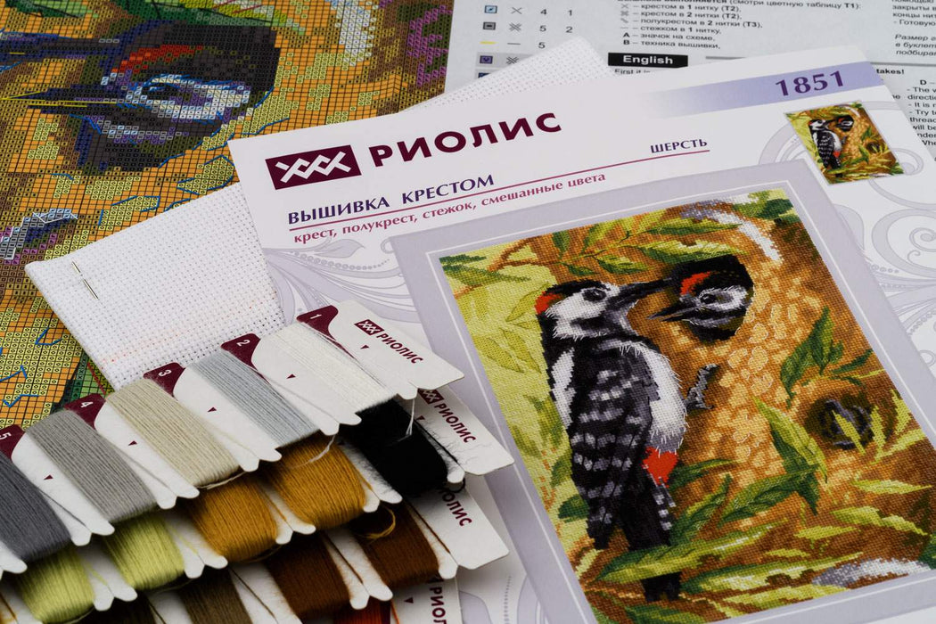 רקמה על בד גבינה - Woodpecker