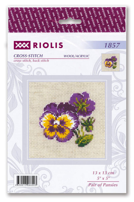 רקמה על בד גבינה - Pair of Pansies
