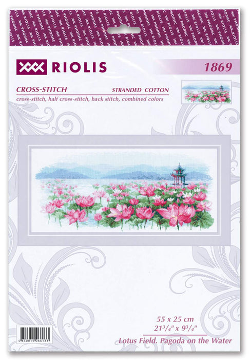 רקמה על בד גבינה - Lotus Field. Pagoda on the Water