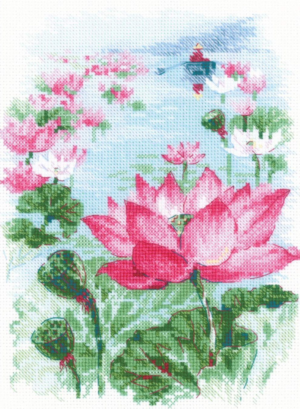 רקמה על בד גבינה - Lotus Field. Fisher