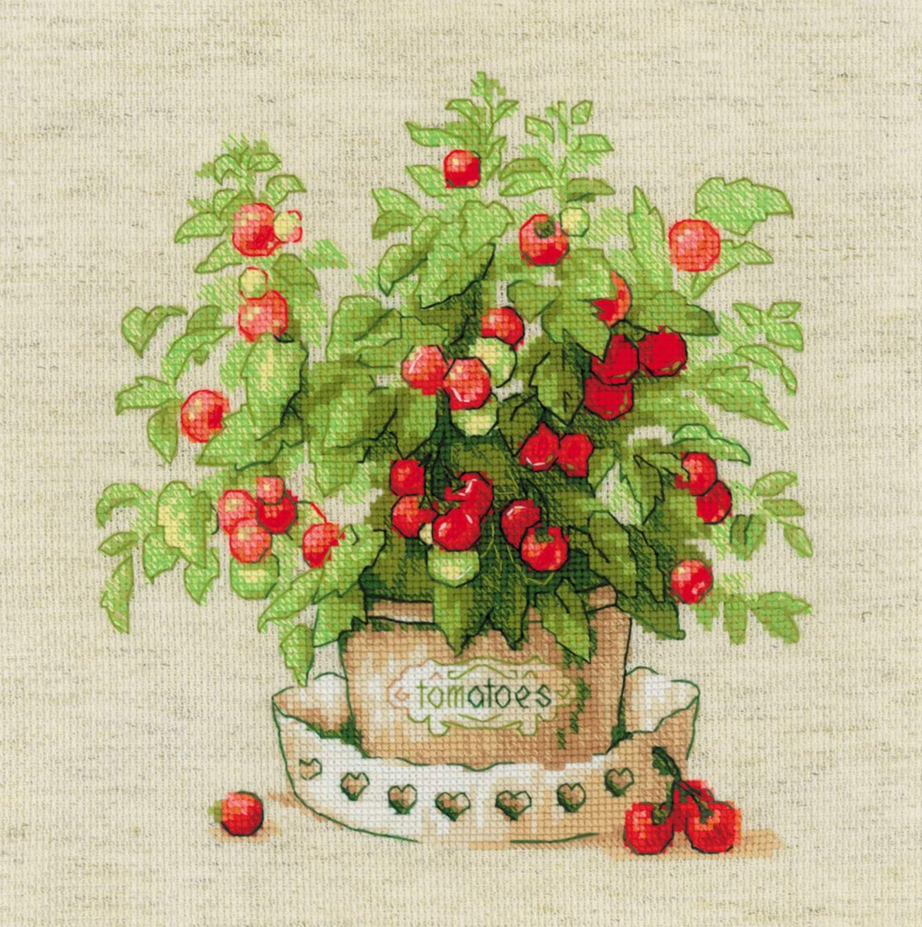 רקמה על בד גבינה - Tomatoes in a Pot