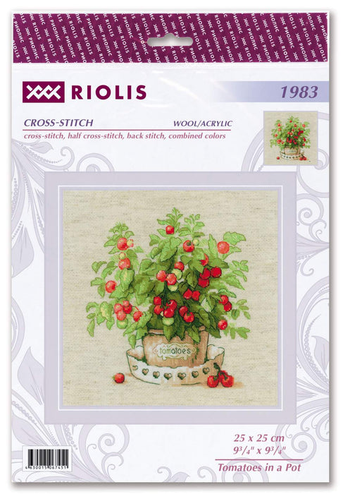 רקמה על בד גבינה - Tomatoes in a Pot