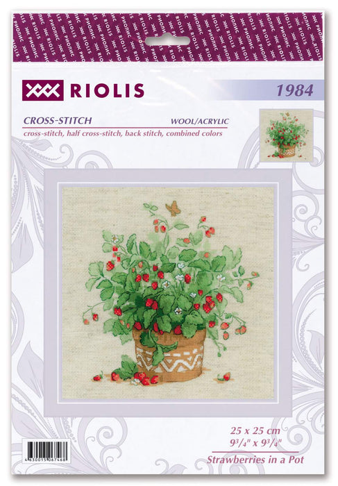 רקמה על בד גבינה - Strawberries in a Pot