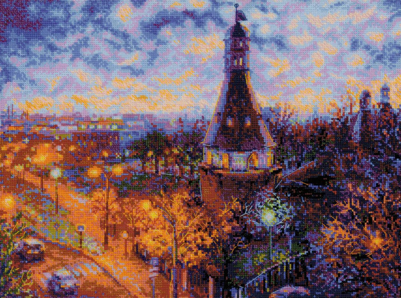 רקמה על בד גבינה - Moscow at Night. Simonov Monastery