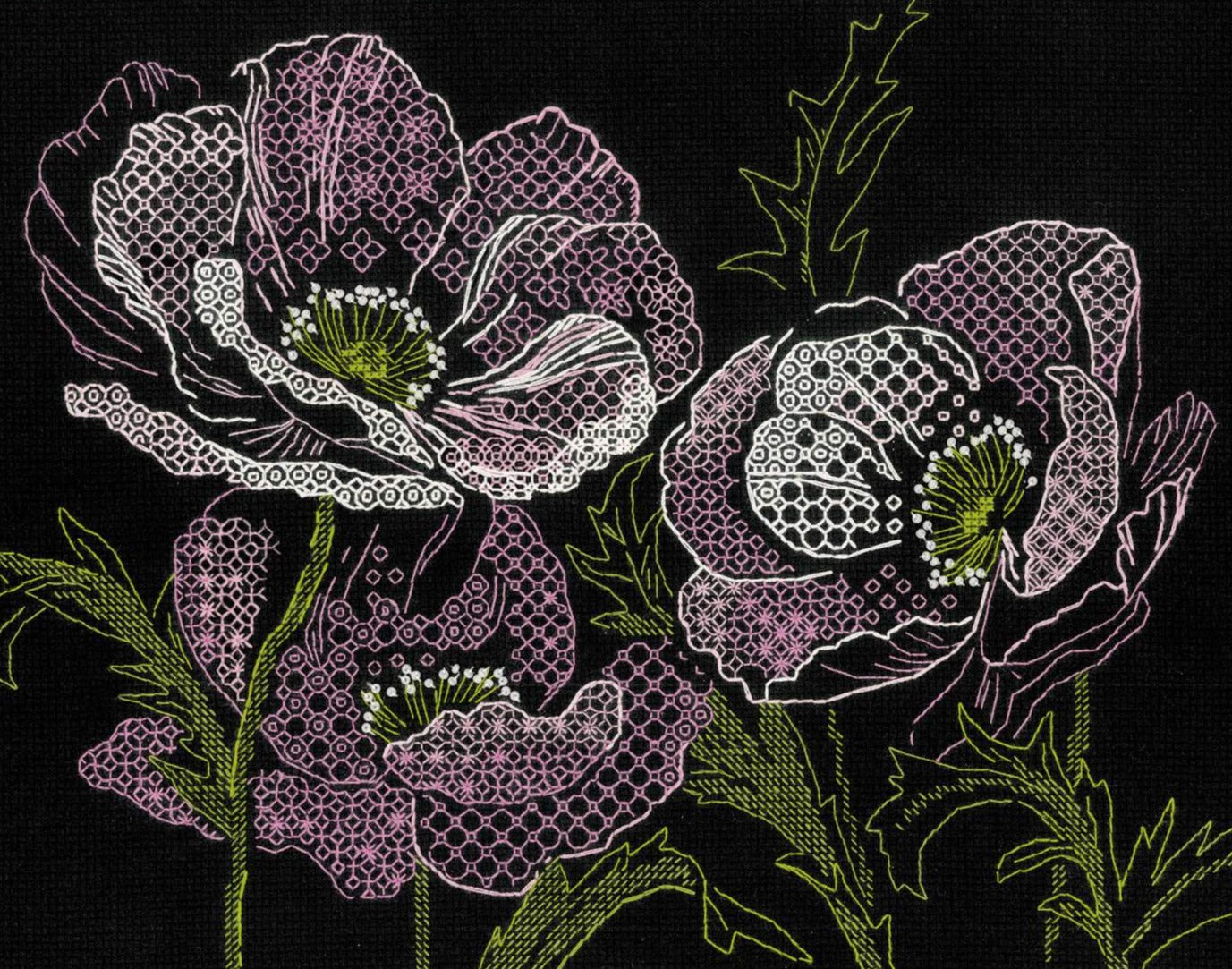 רקמה על בד גבינה - Lace Poppies
