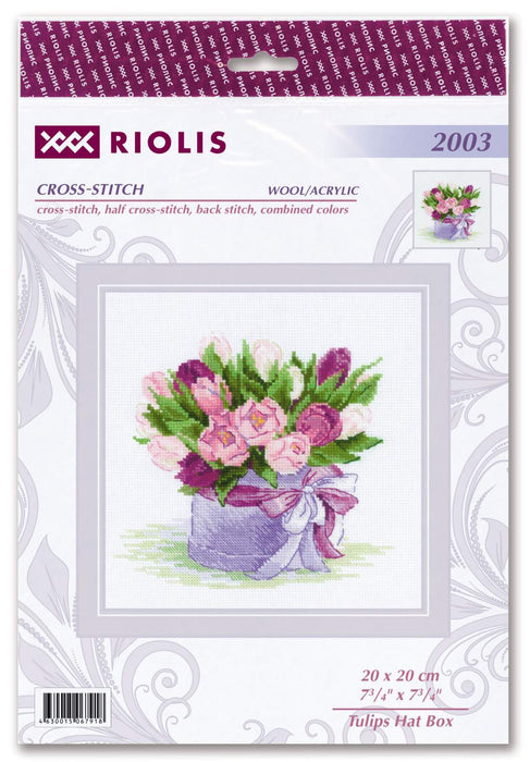 רקמה על בד גבינה - Tulips Hat Box