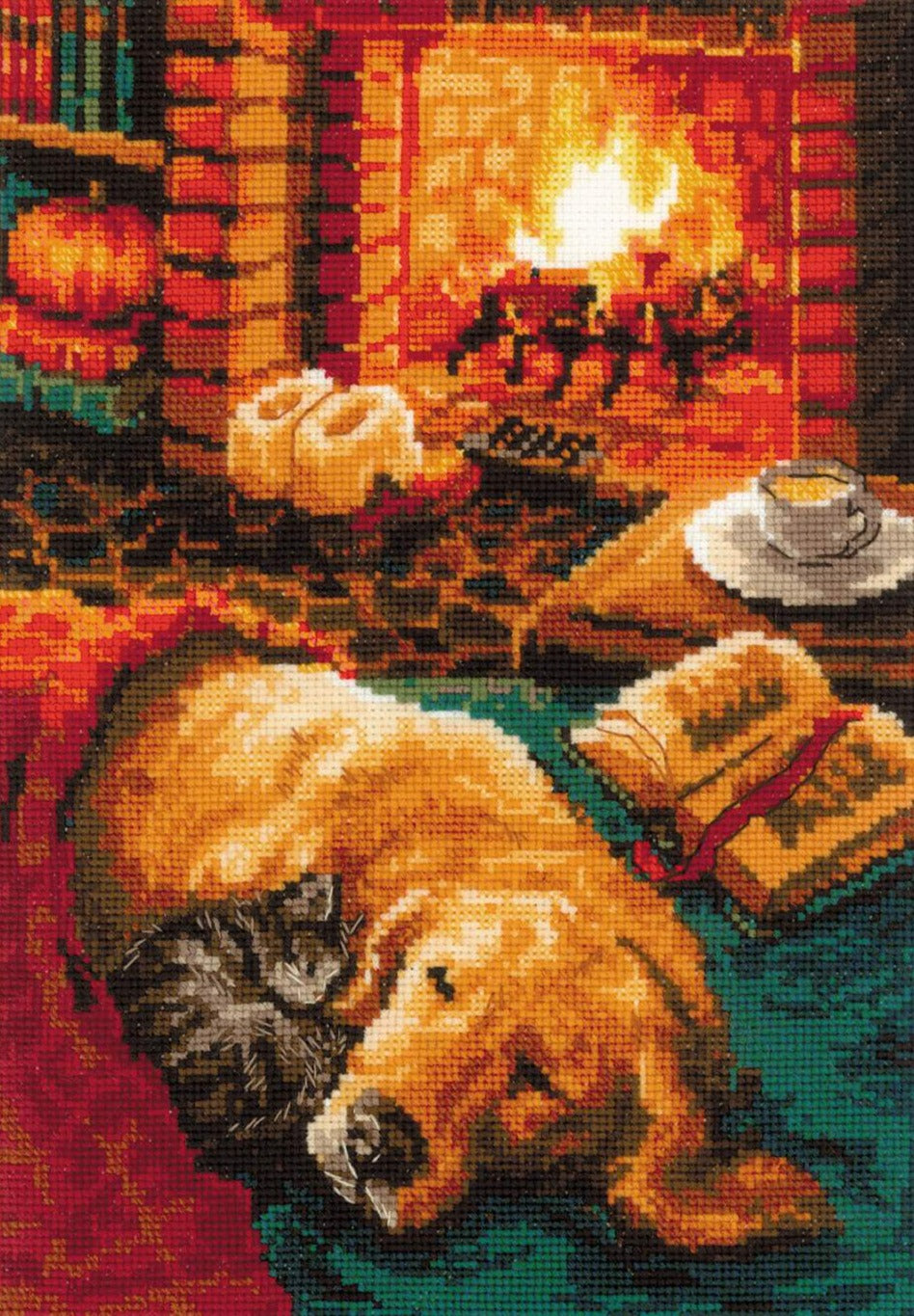 רקמה על בד גבינה - By The Fireplace