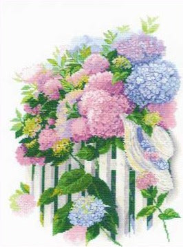 רקמה על בד גבינה - Hydrangea Garden