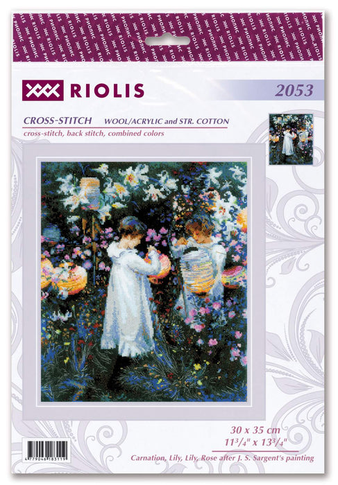רקמה על בד גבינה - Carnation, Lily, Lily, Rose after J. S. Sargent's Painting