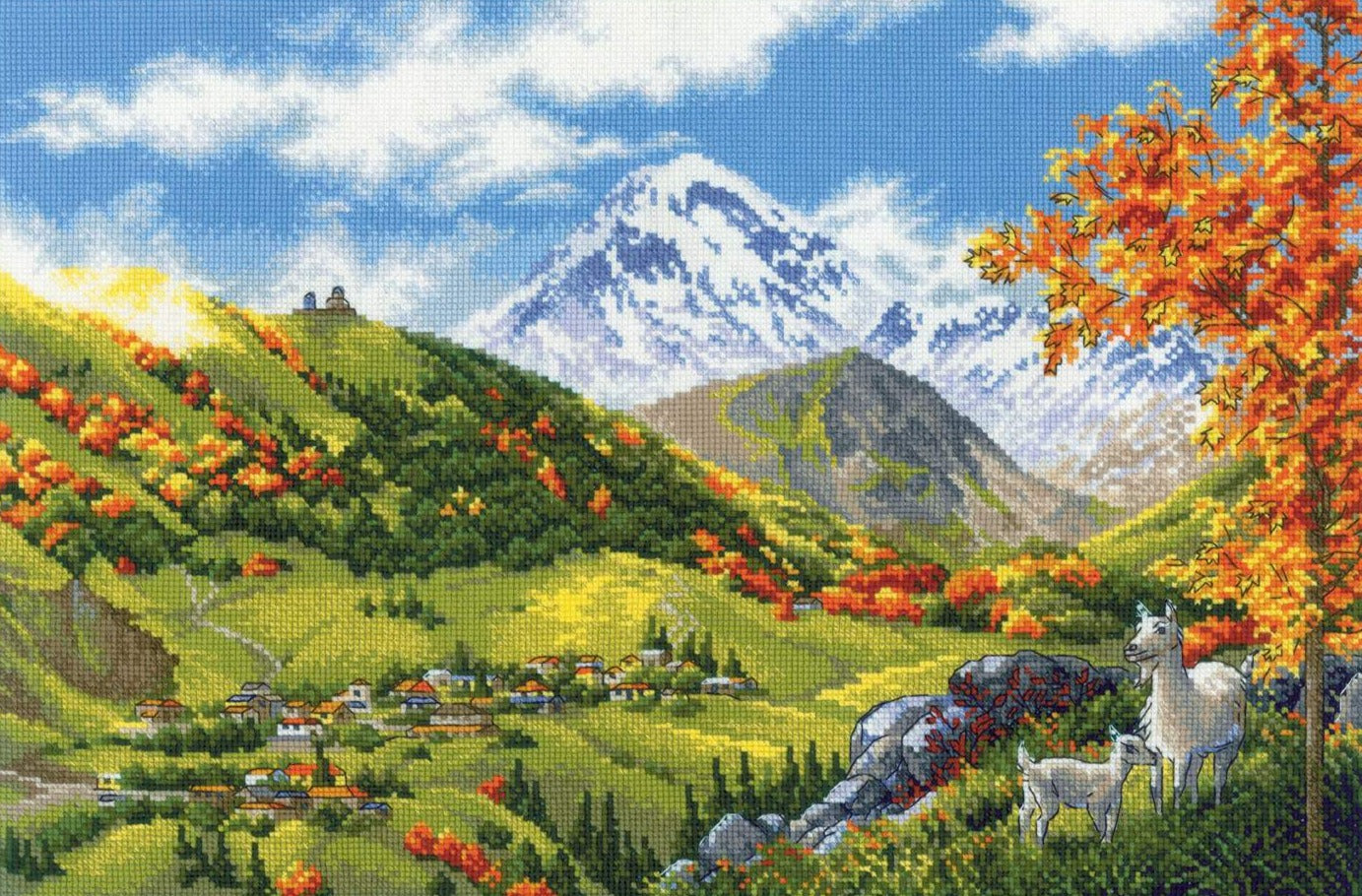 רקמה על בד גבינה - Mountain Village