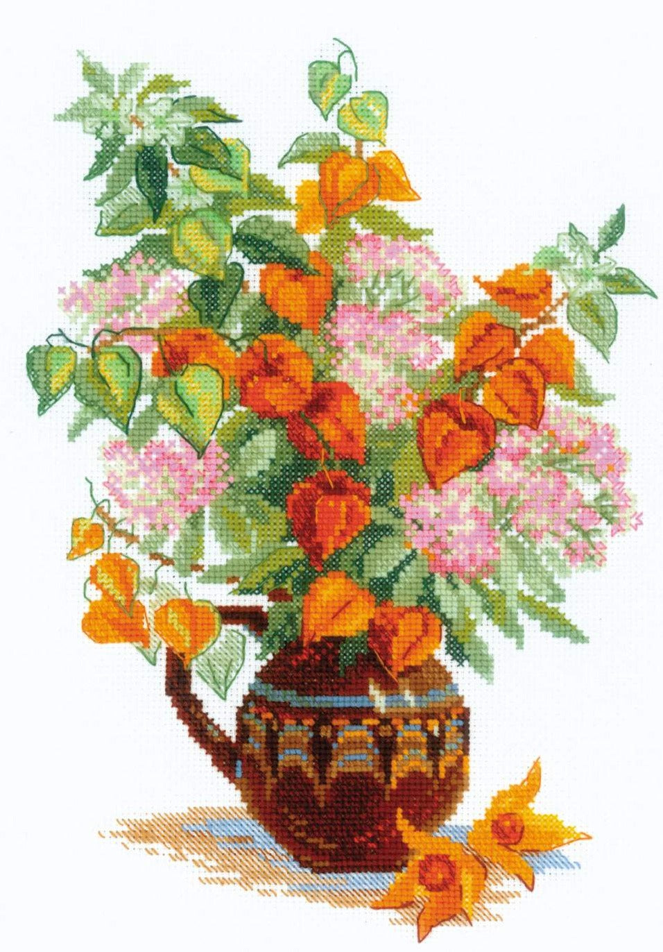 רקמה על בד גבינה - Bouquet with Physalis