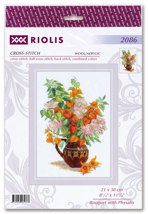 רקמה על בד גבינה - Bouquet with Physalis