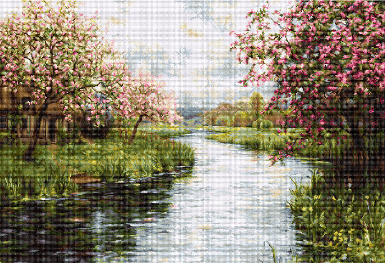 רקמה על בד גבינה - Spring Landscape
