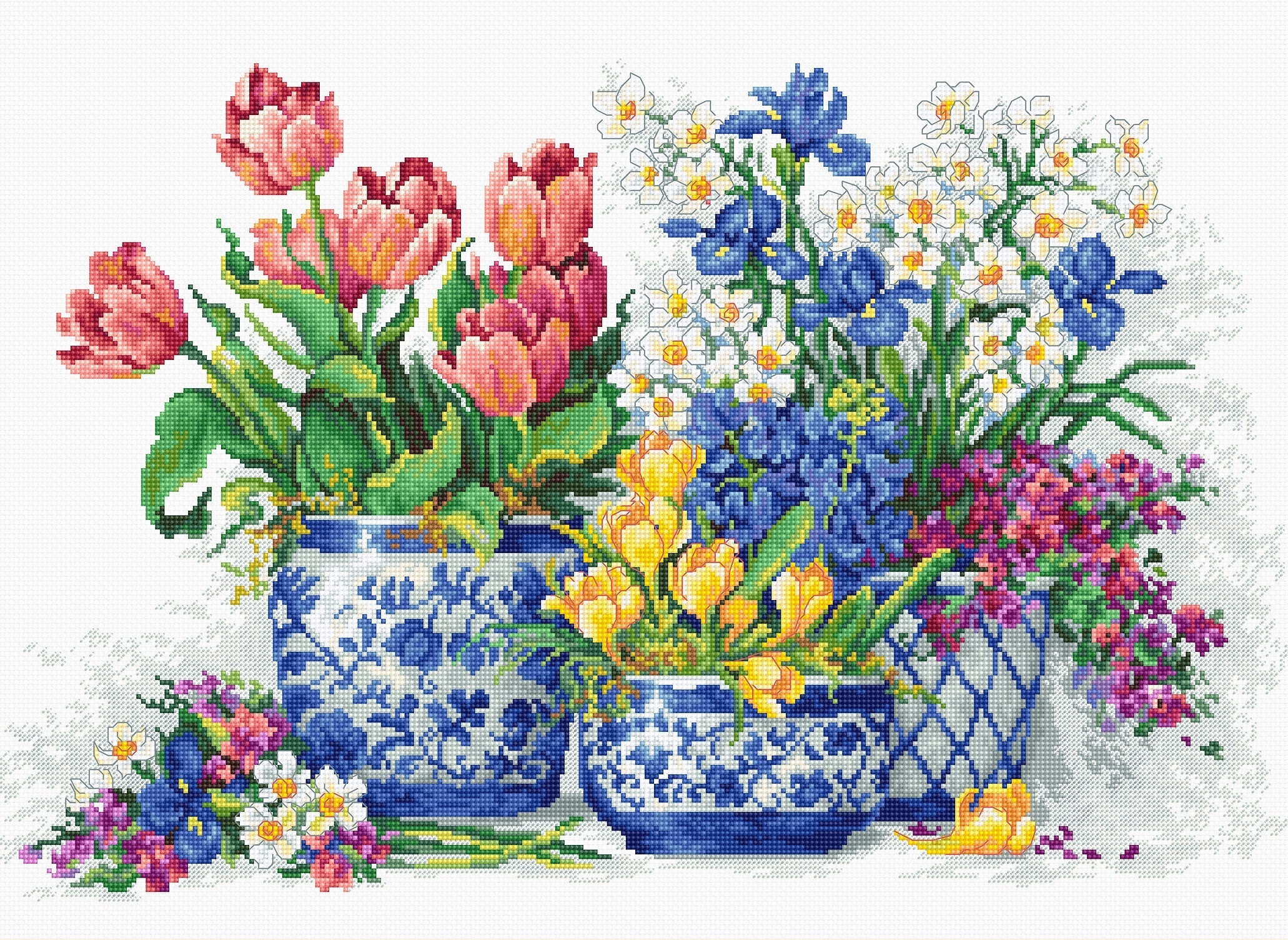רקמה על בד גבינה - Spring flowers