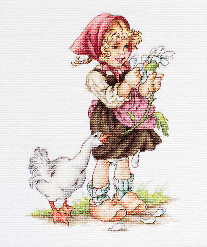 רקמה על בד גבינה - Girl with goose