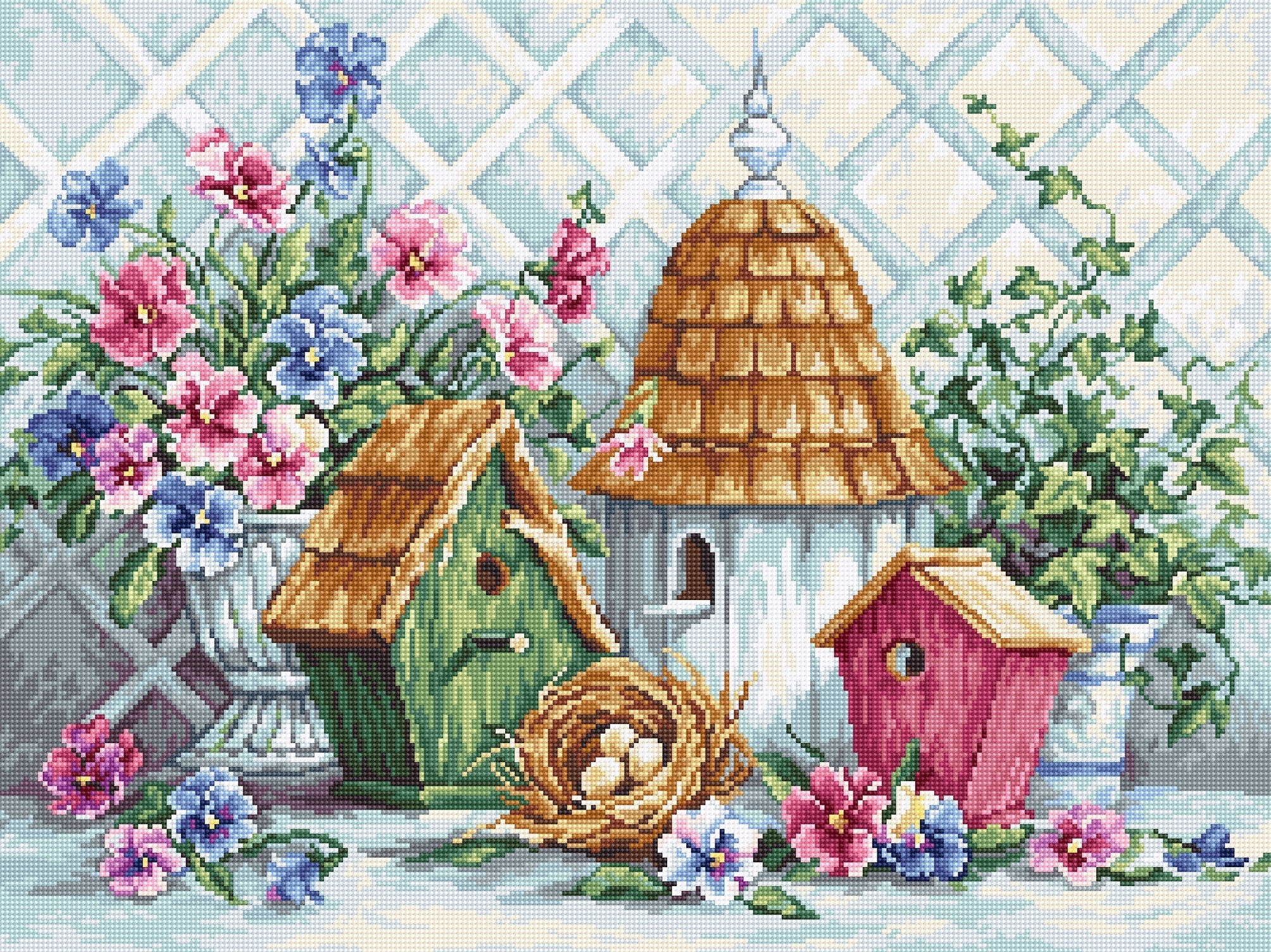 רקמה על בד גבינה - Garden Nesting
