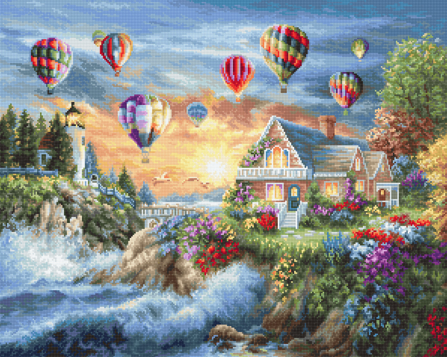 רקמה על בד גבינה - Balloons over Sunset Cove