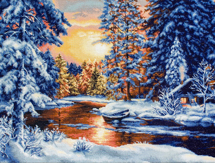 רקמה על בד גבינה - Winter Landscape