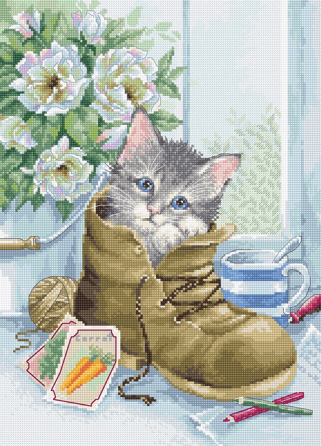 רקמה על בד גבינה - Cute Kitten