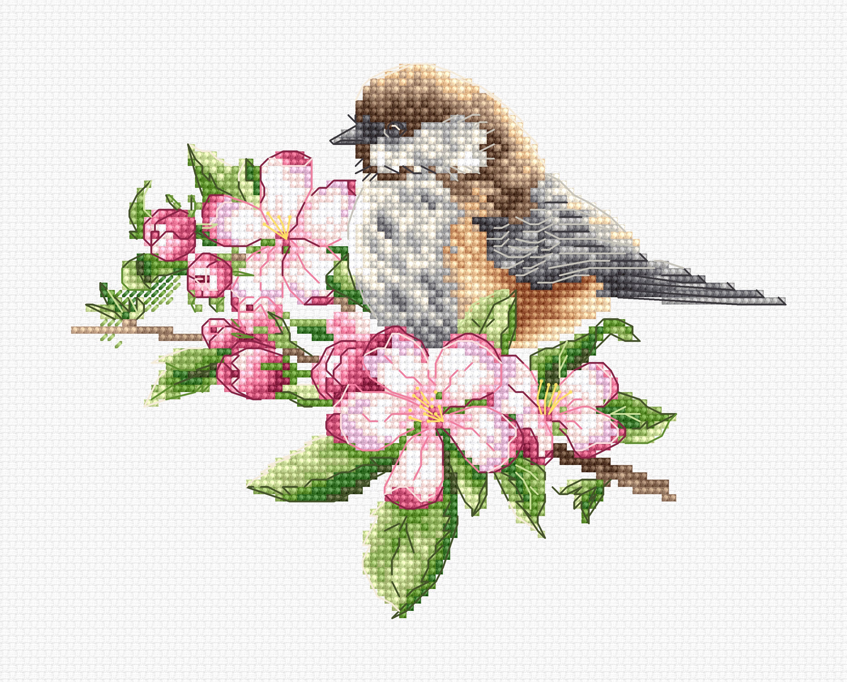רקמה על בד גבינה - The tit on the branch