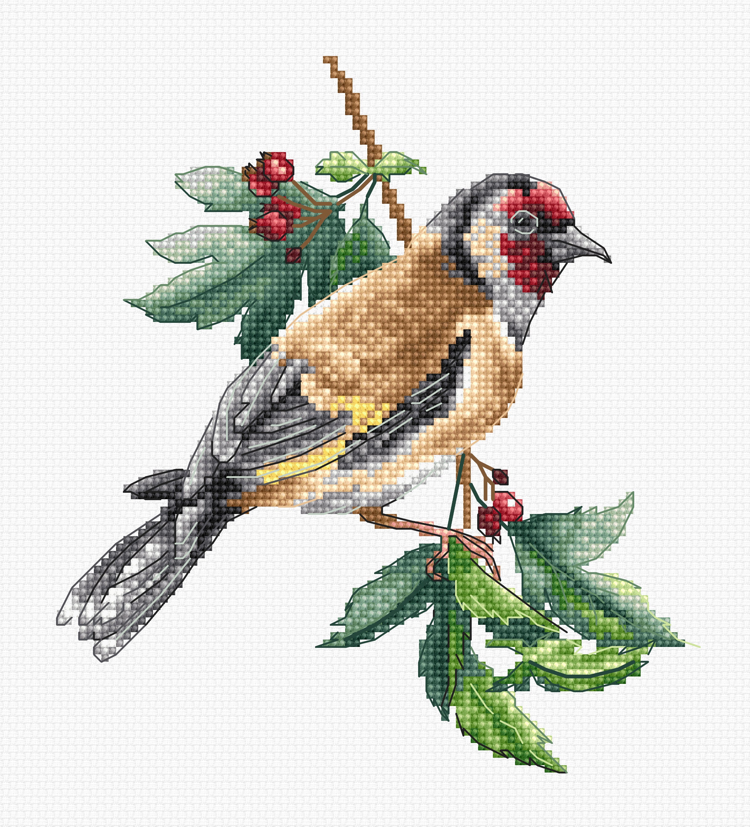 רקמה על בד גבינה - Goldfinch bird