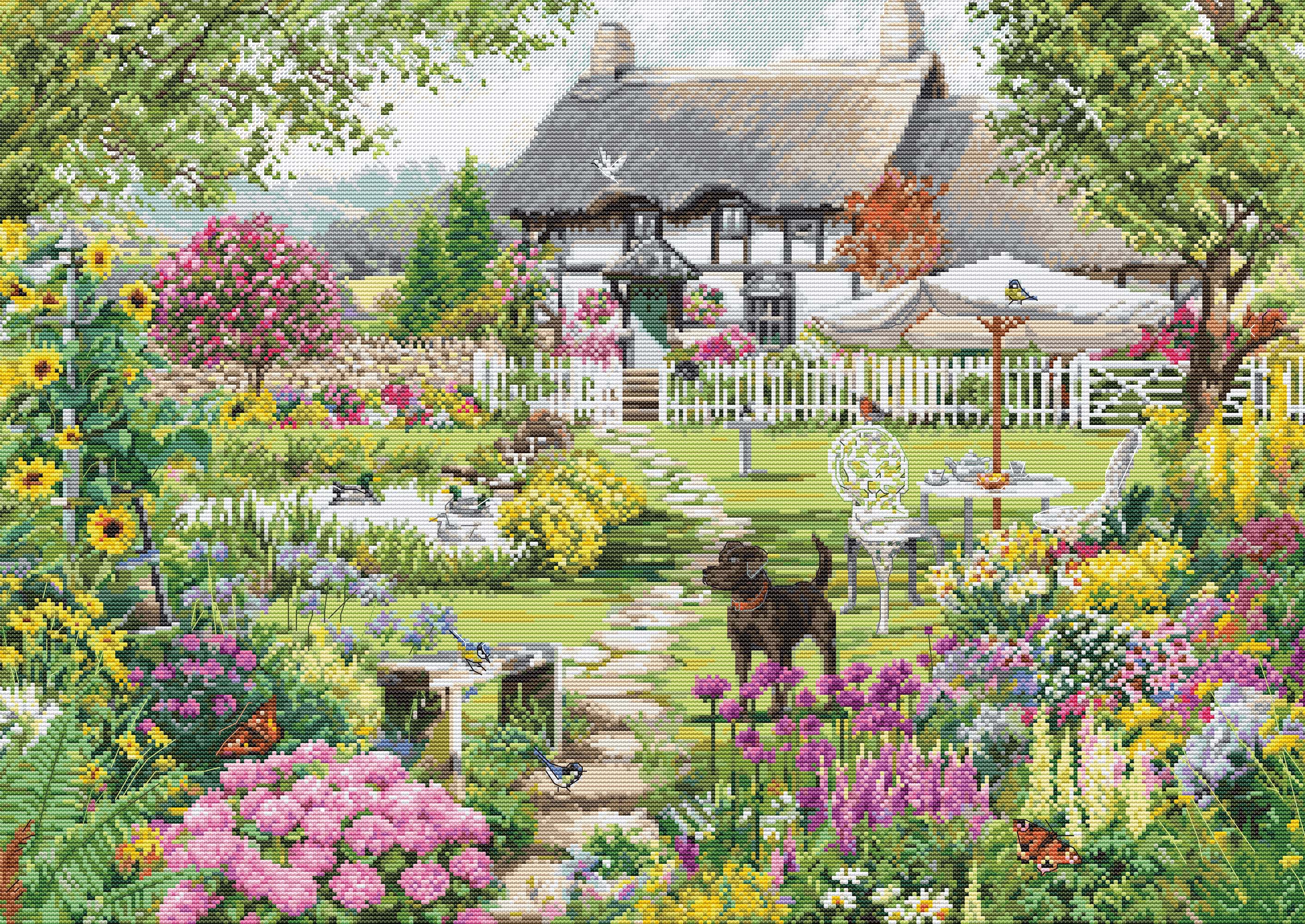 רקמה על בד גבינה - Cottage Garden