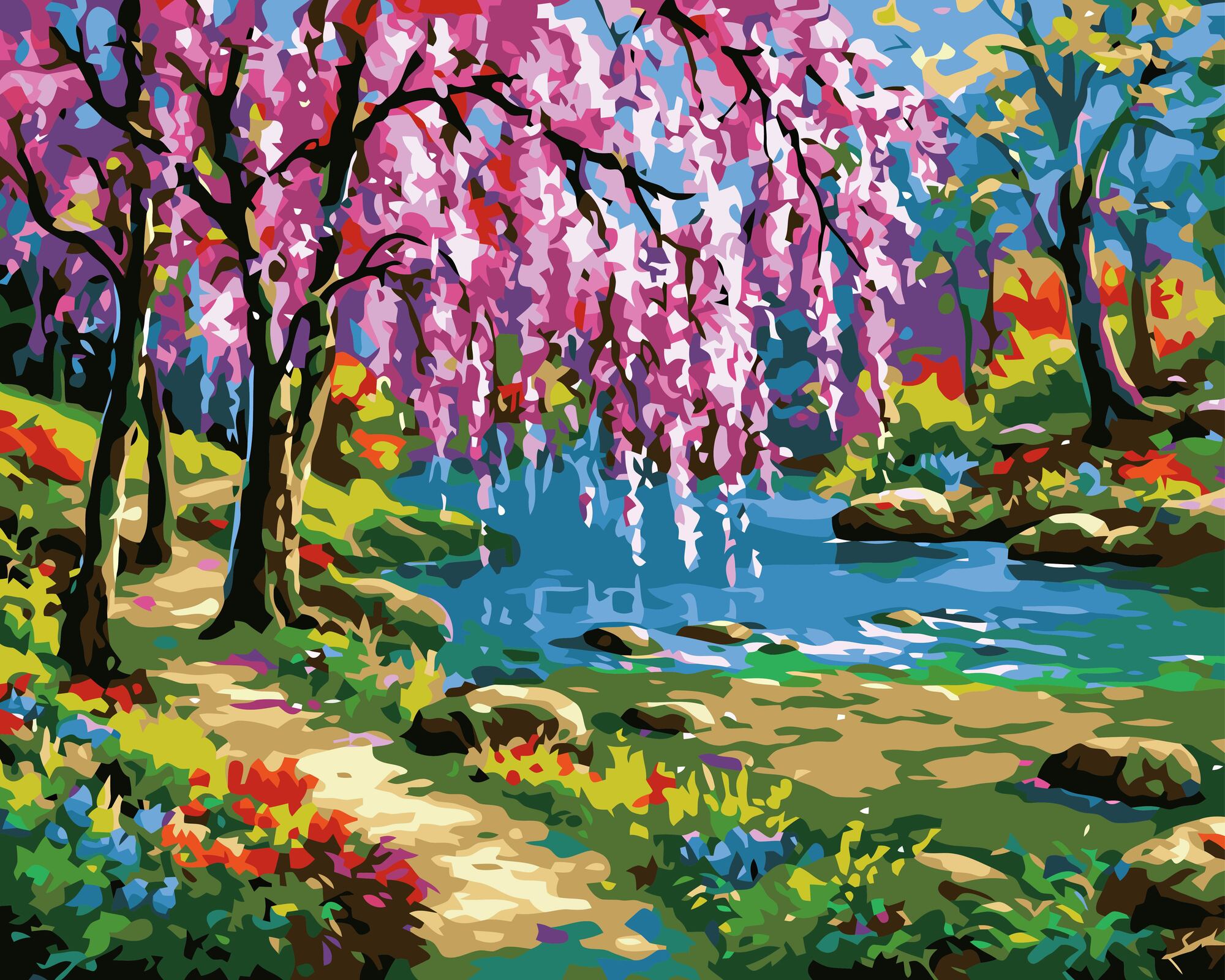 צביעה לפי מספרים - פריחת סאקורה ליד הנהר, סונג קים