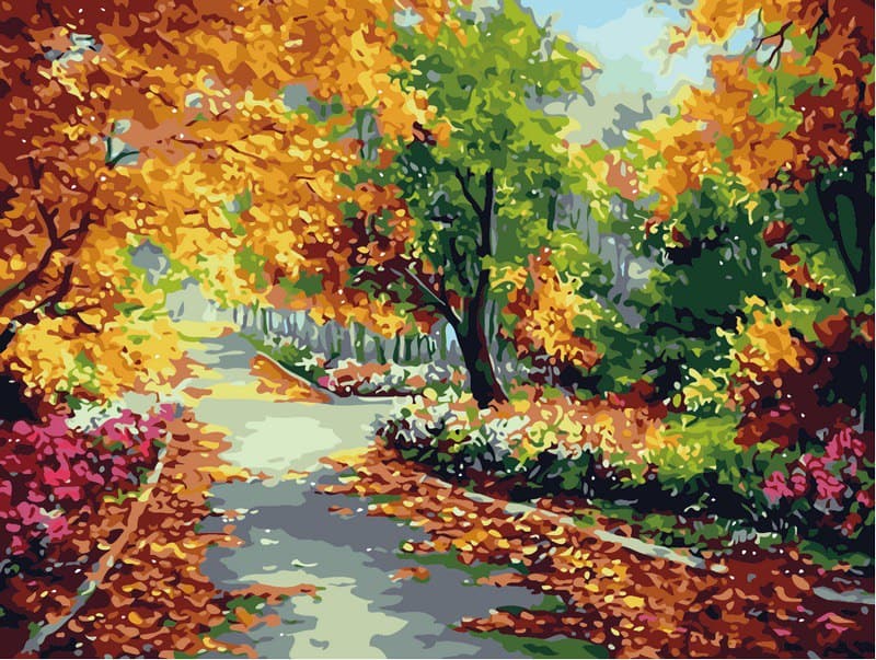 צביעה לפי מספרים - גן בסתיו