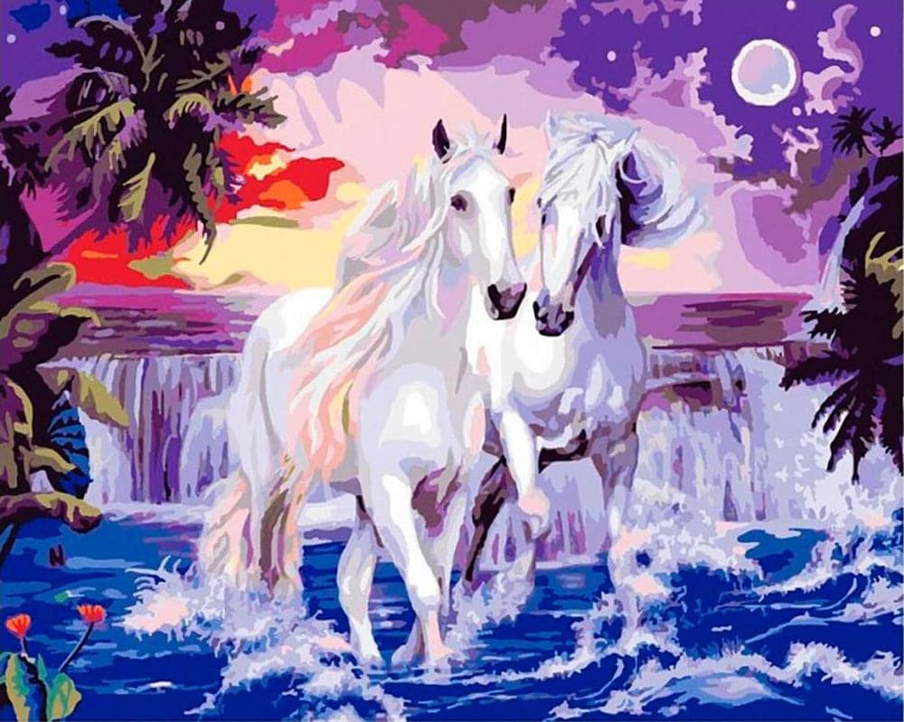 צביעה לפי מספרים - סוסים באור ירח